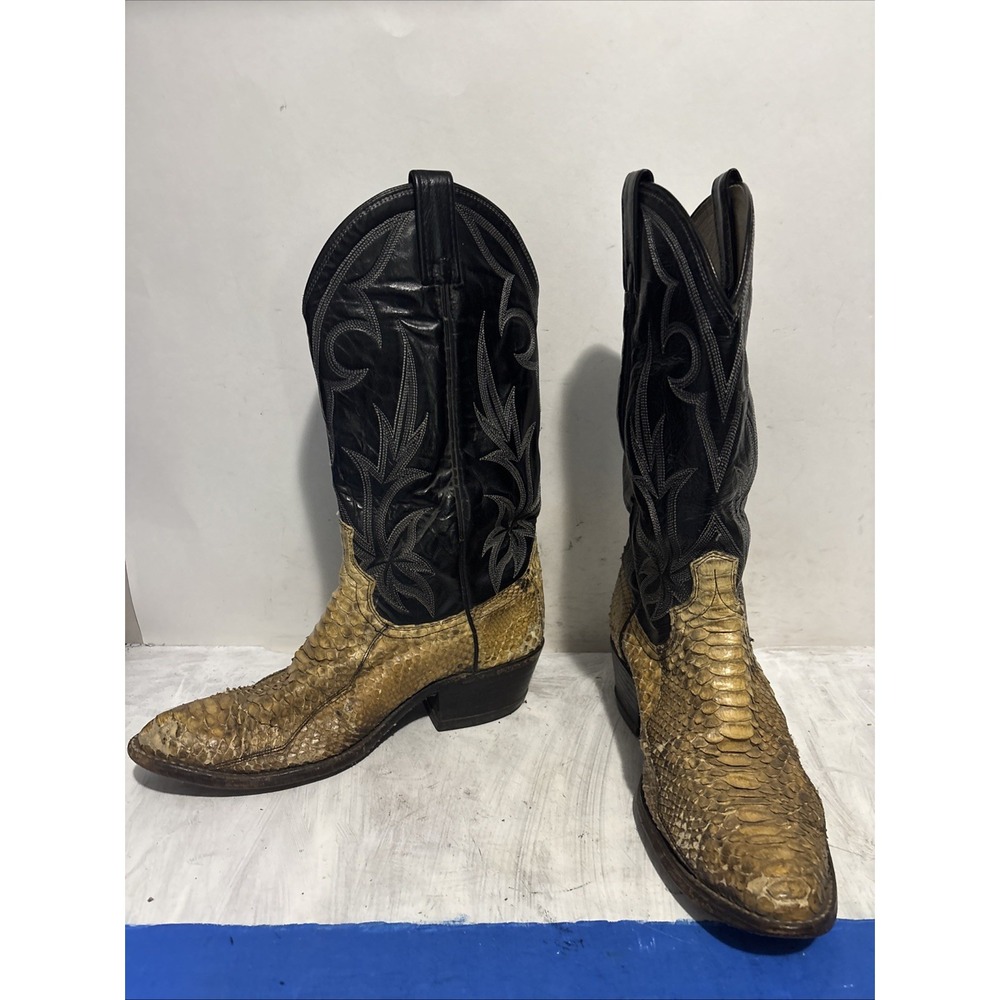 Dan Post Mens 8 D Python Snakeskin Western Cowboy Boots Black Beige DPP3036